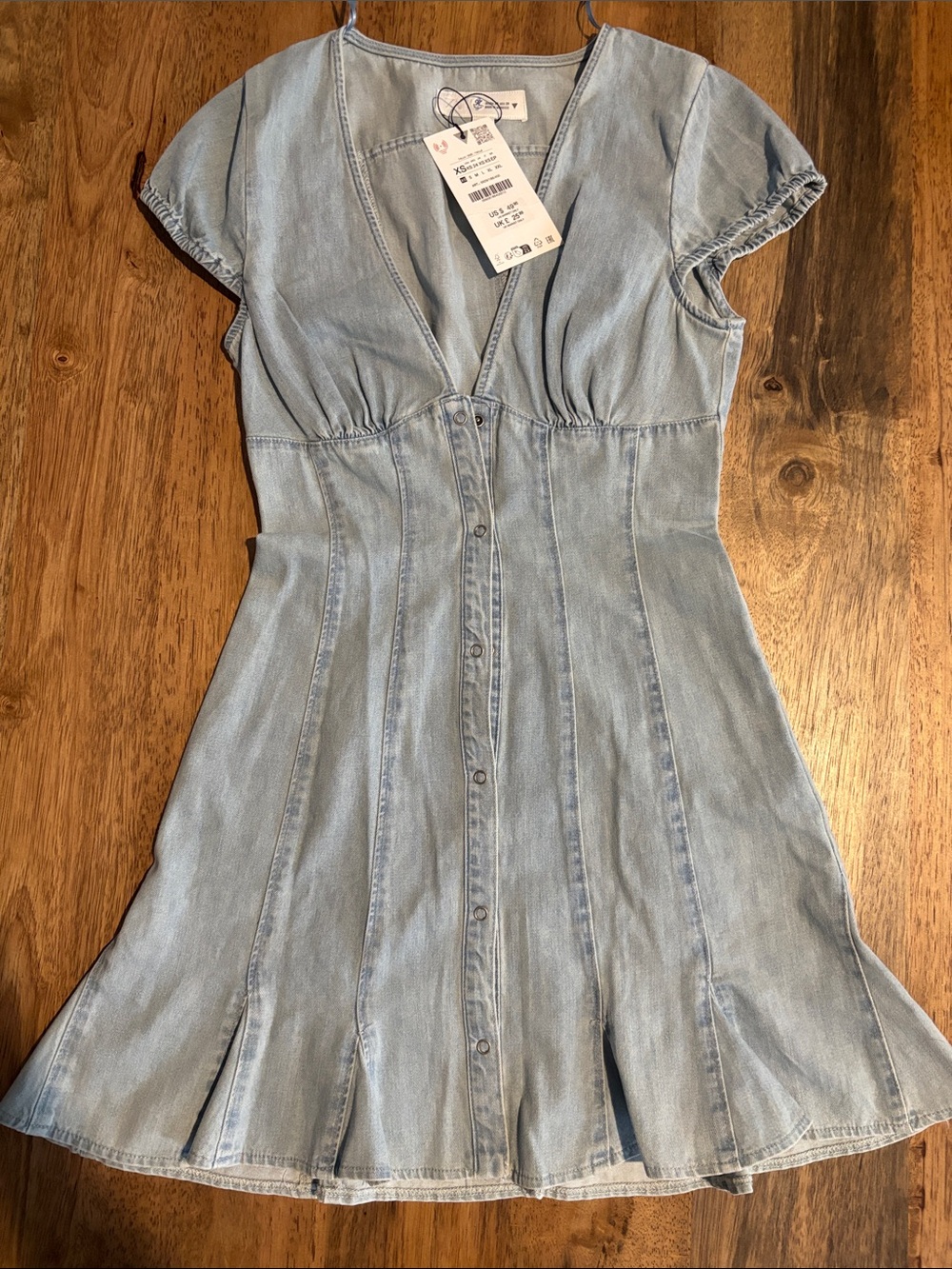 Zara Light Blue Denim Button-Front Mini Dress